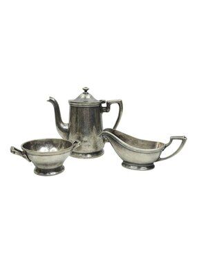 DW Haber & Son Nickel Silver Coffee Tea Pot Creamer Sugar Vintage Set The Weylin